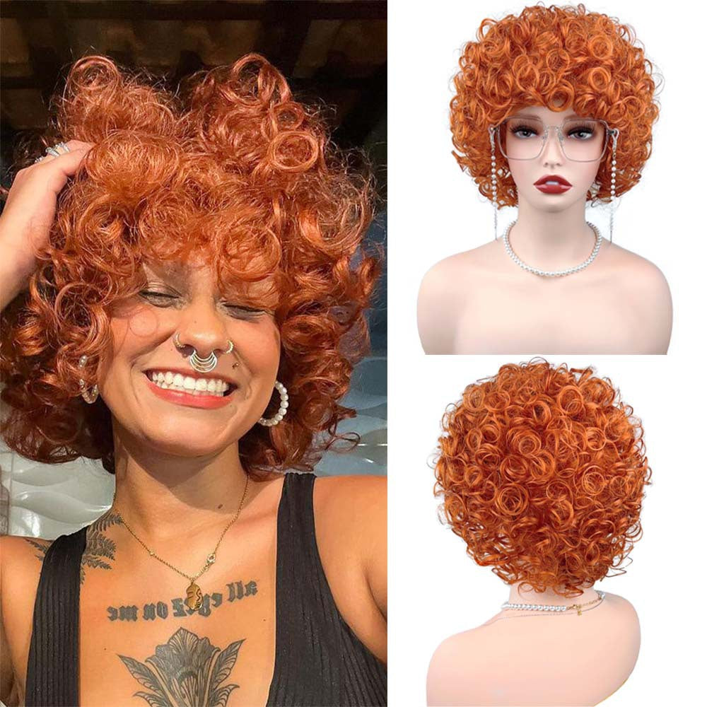 Short curly afro wig lifestyle photo and multiple angles