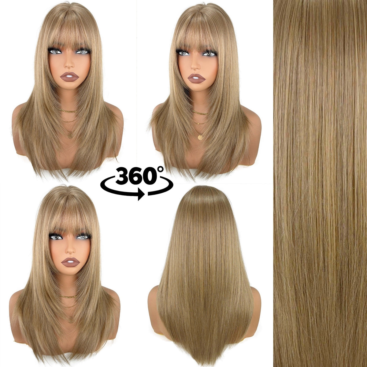Blonde wig wearing display – multiple angles on real model