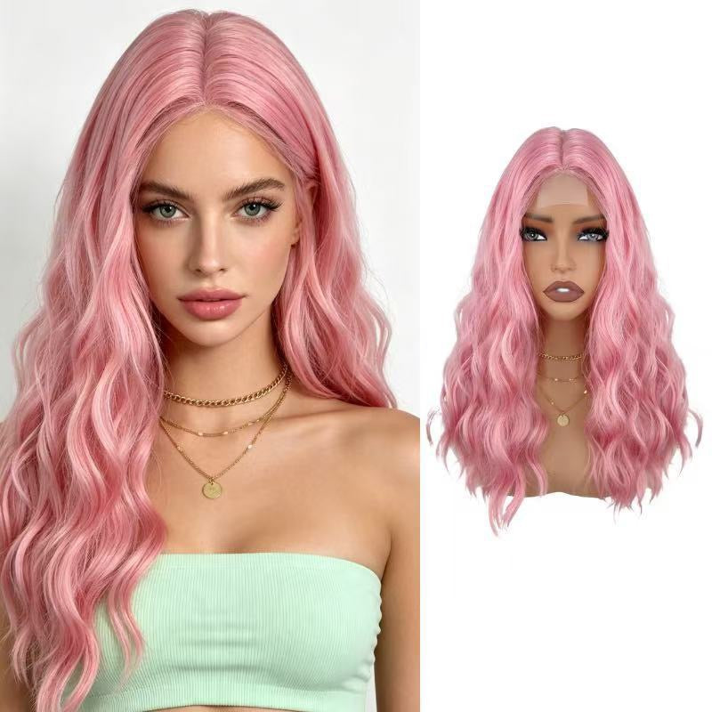 Long wavy lace front wig in candy pink