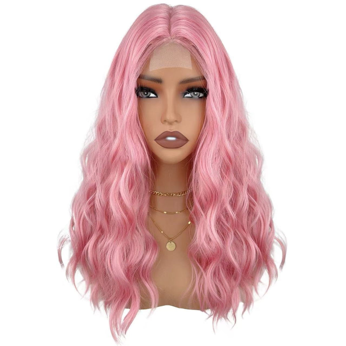 Long wavy lace front wig in black with brown highlights