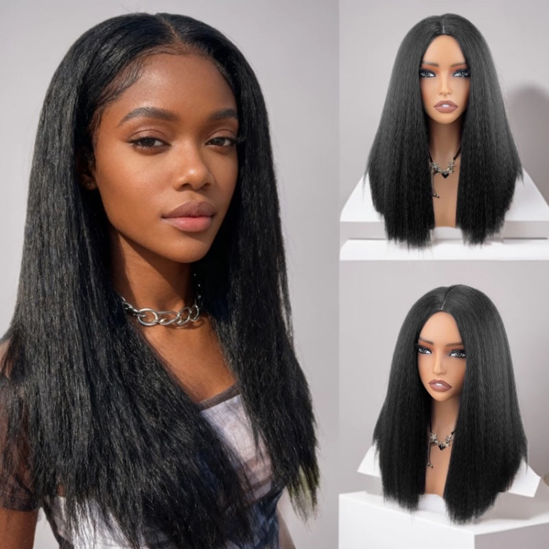 Kinky Straight Long Wig Natural Black – Side & Back View on Mannequin