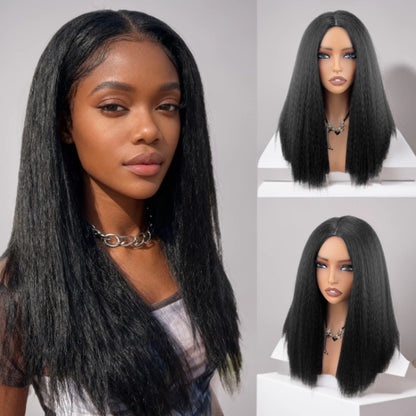 Kinky Straight Long Wig Natural Black – Side & Back View on Mannequin