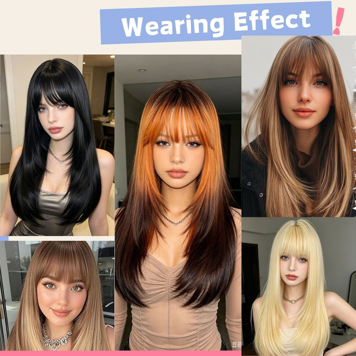 Long straight wig – dark black with fine gray highlights, close-up texture
