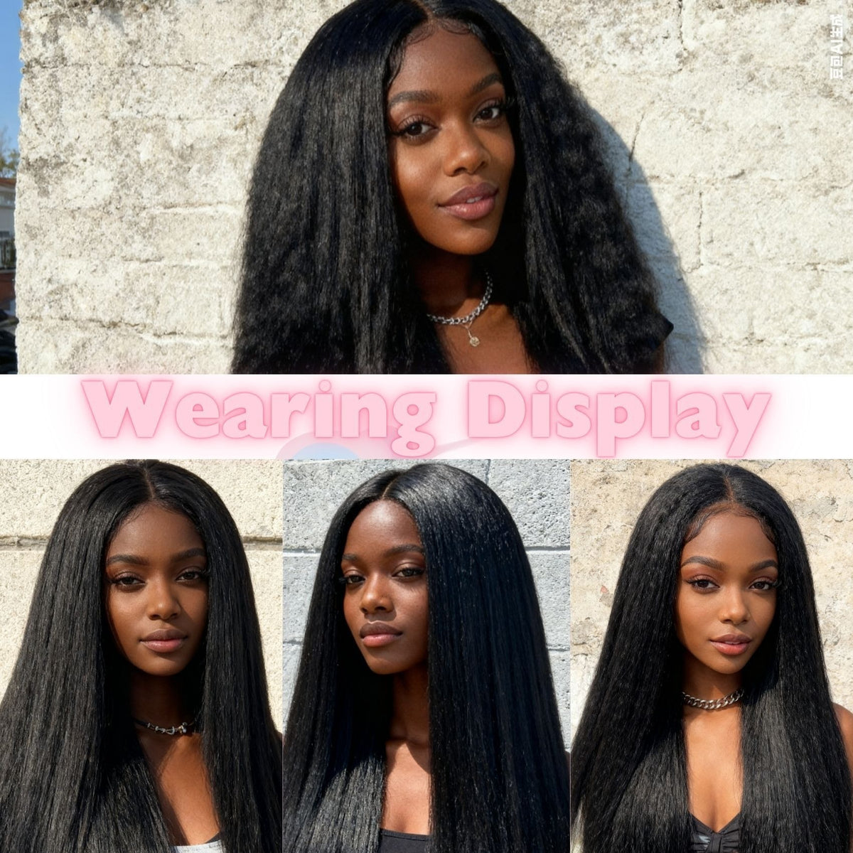 Kinky Straight Long Wig Natural Black – Front View on Mannequin