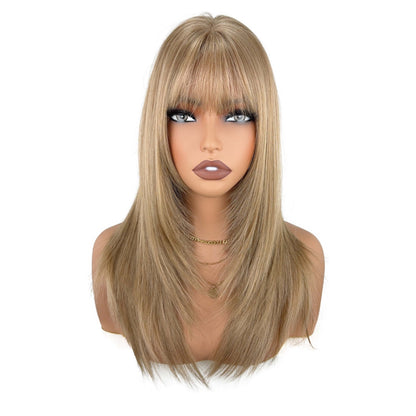 Long blonde wig 360-degree view – front, side, and back on mannequin