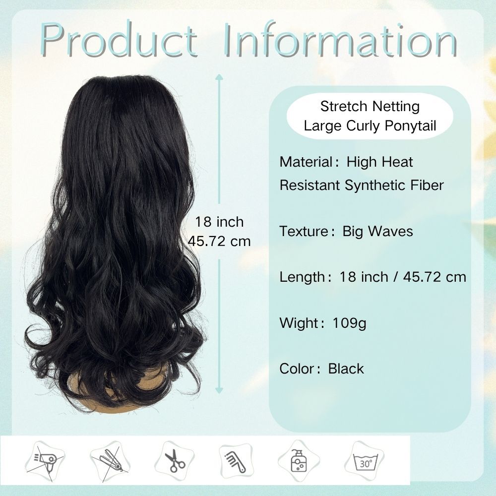 Front and back view of black wavy ponytail extension