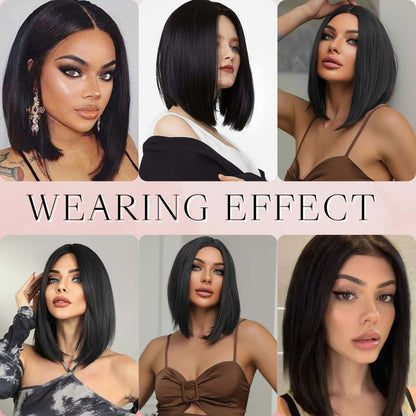 Short bob wig black – model wearing and mannequin views