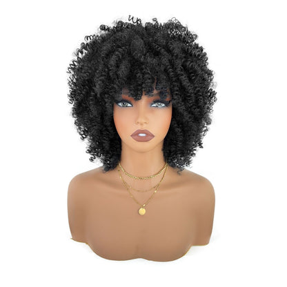 Short Afro Kinky Curly Wig - Natural Black, front view on mannequin