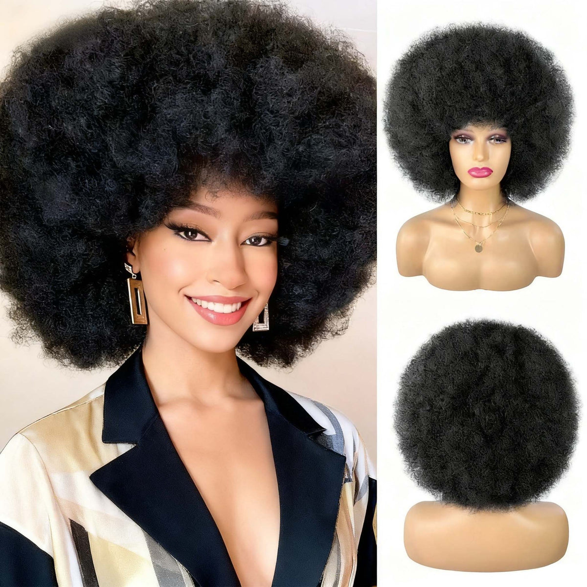 Big Afro Wig – Dark Brown lifestyle and mannequin view