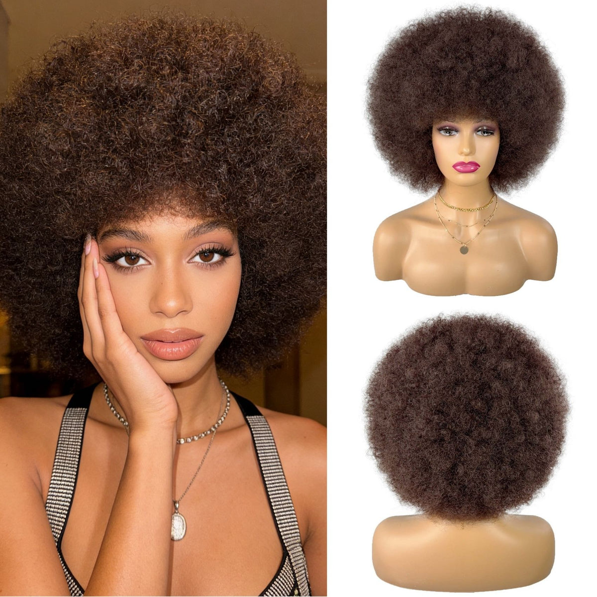 Big Afro Wig – Multiple colors collage: brown, purple, auburn, black