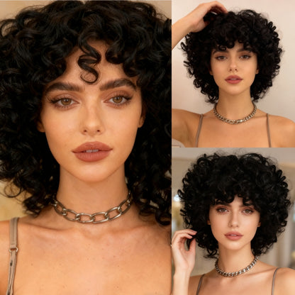 Short curly afro wig – 360 degree view on mannequin