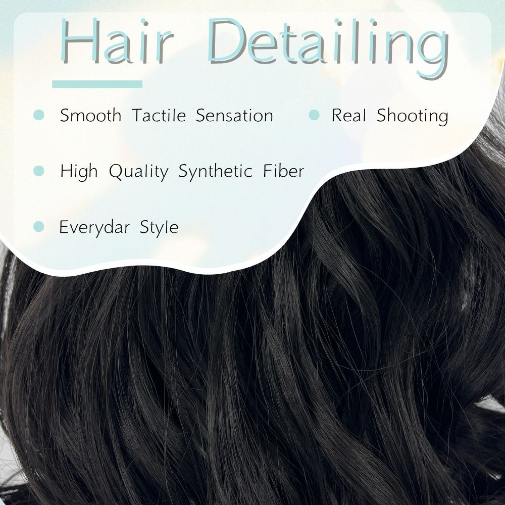 Hair detailing close-up of synthetic fiber ponytail