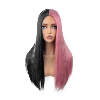 Long Straight Wig - Jet Black, close-up front on mannequin