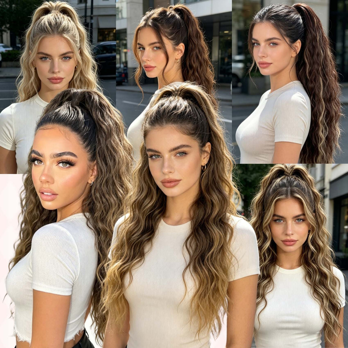Long curly dark brown ombre ponytail extension side view