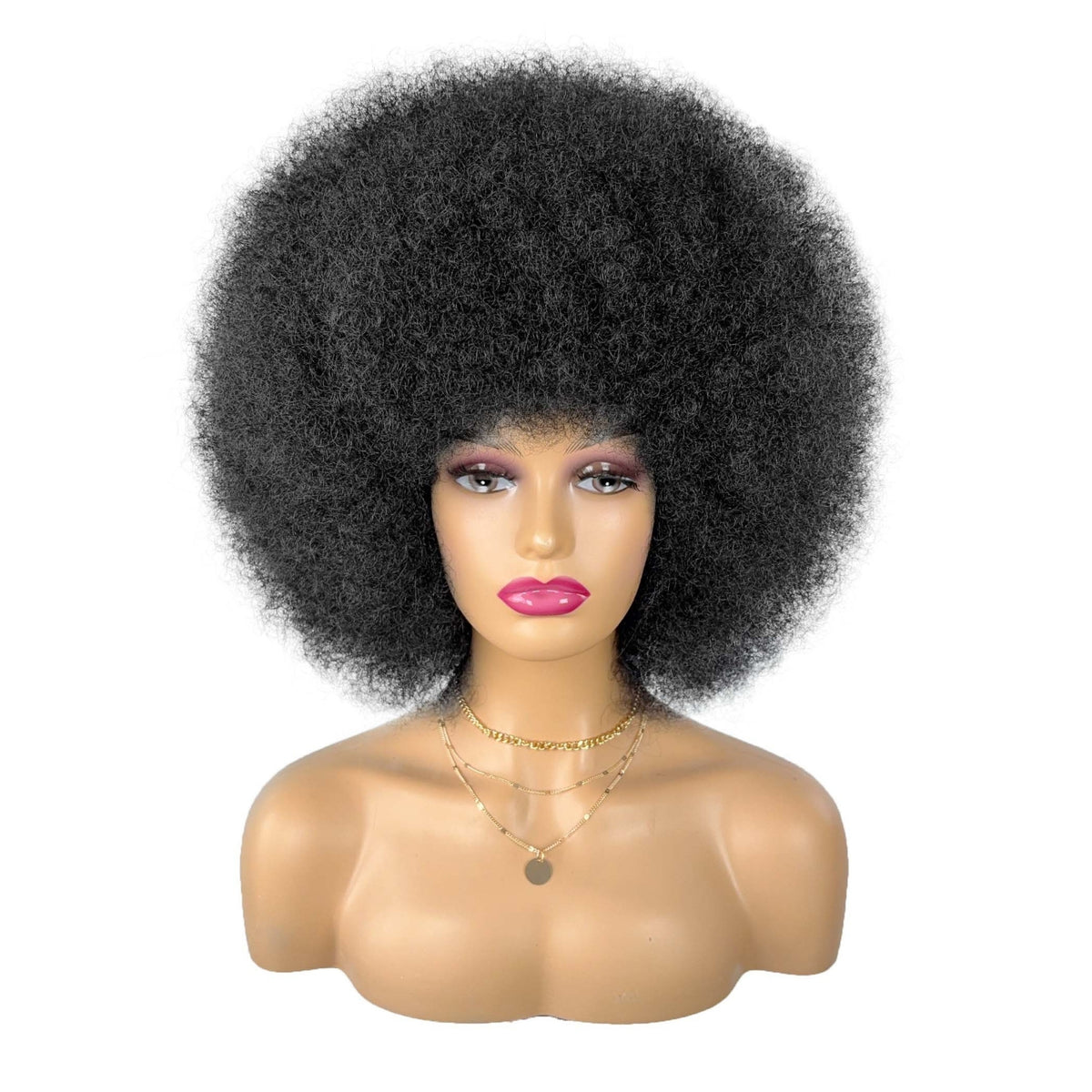 Big Afro Wig – Jet Black on mannequin, white background