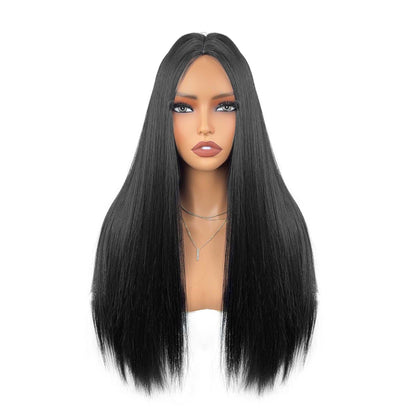 Long Straight Wig - Jet Black, front view on mannequin