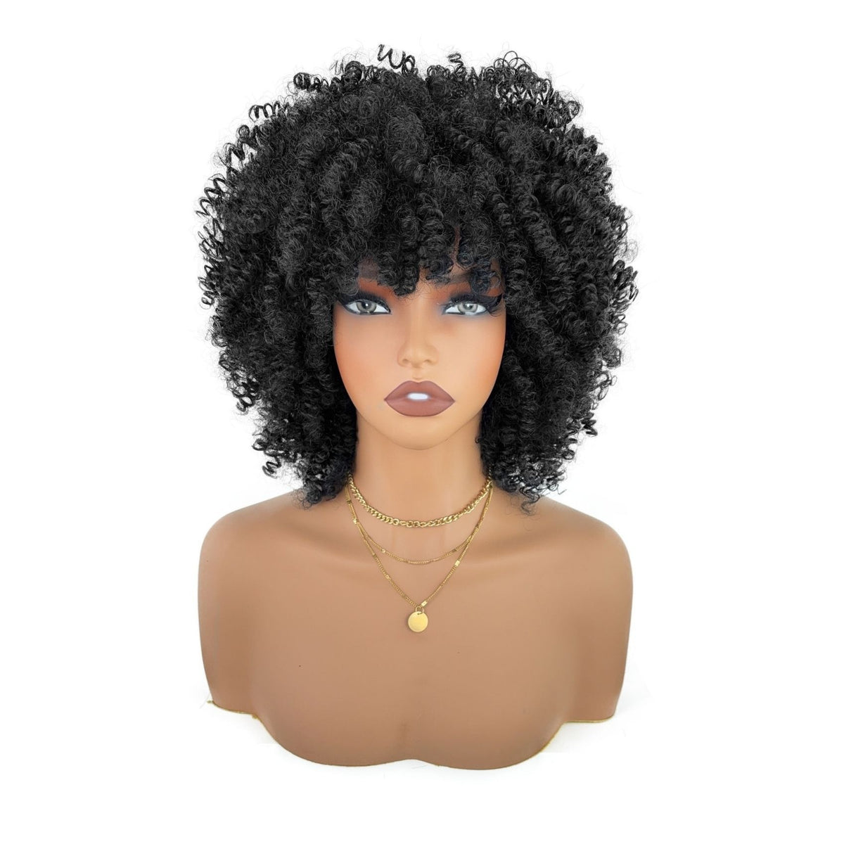 Short Afro Kinky Curly Wig - Natural Black, front view on mannequin (2)