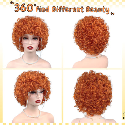 Short curly afro wig 360 degree view showing front, back and sides