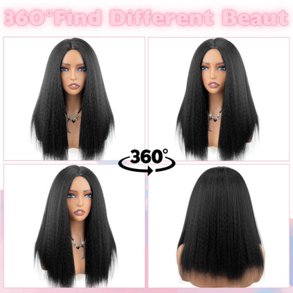 Kinky Straight Long Wig 360 Degree View