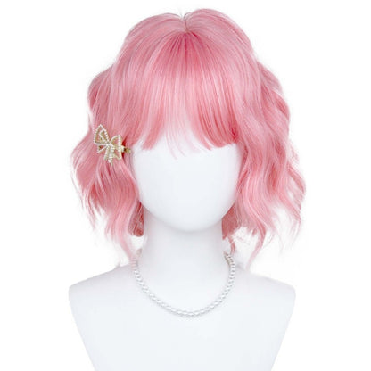 Pink Short Wavy Bob Wig - Close-up Front on Mannequin