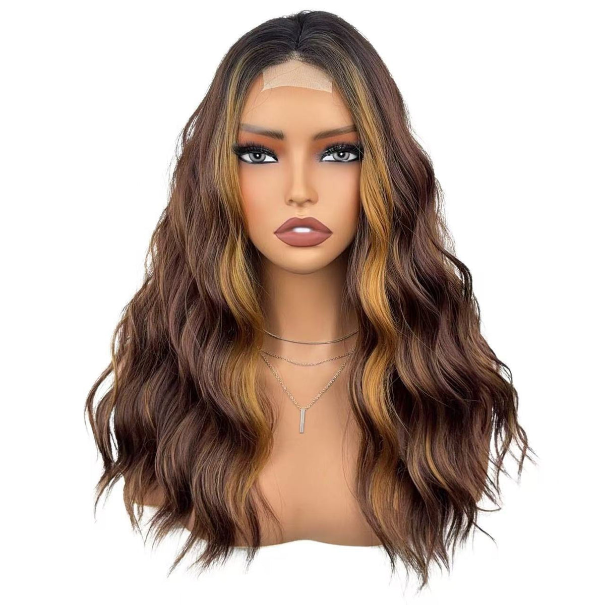 Long wavy lace front wig style view 3