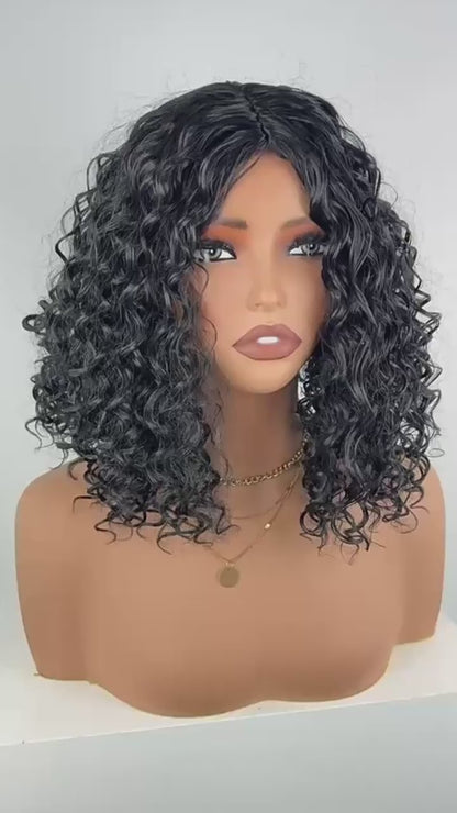 Black Curly Bob Wig – Voluminous Kinky Spiral Curls | Natural Look