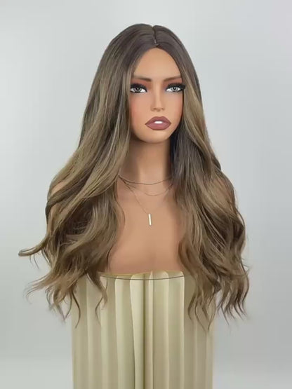 Long Wavy Ombre Brown Highlight Wig